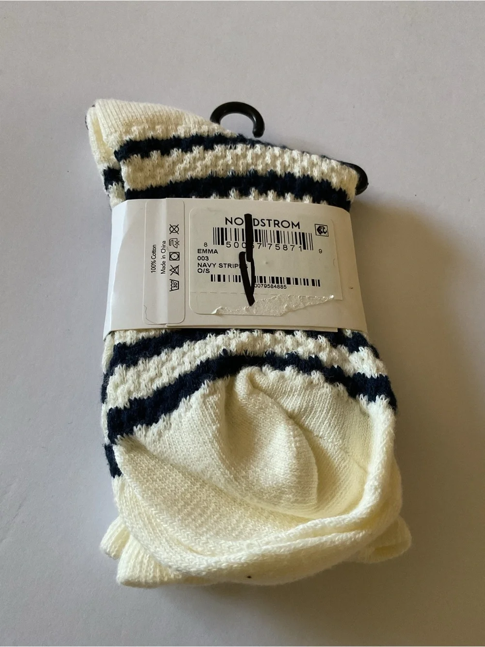 CASA CLARA WOMENS COTTON SOCKS NAVY STRIPE ON IVORY OS NWT